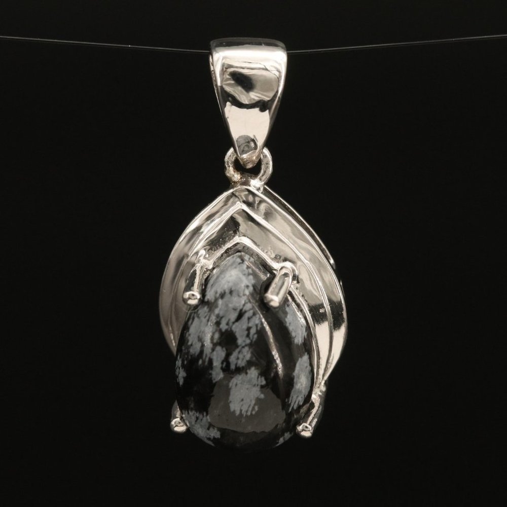 Sterling Snowflake Obsidian Pendant